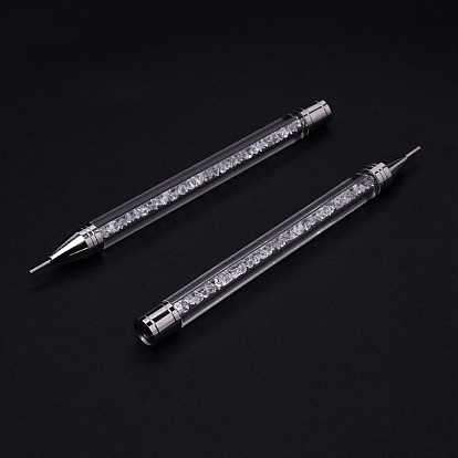 Acrylic Double-end Point Drill Pens, with Wax Pen & Rhinestones, Nail Art Dotting Tools