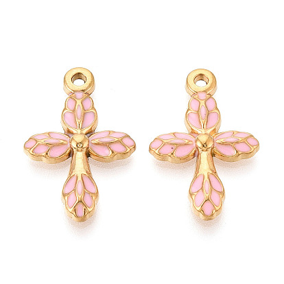 304 нержавеющей стальной эмали подвески, крест прелести, ионное покрытие (ip), реальный 18 k позолоченный