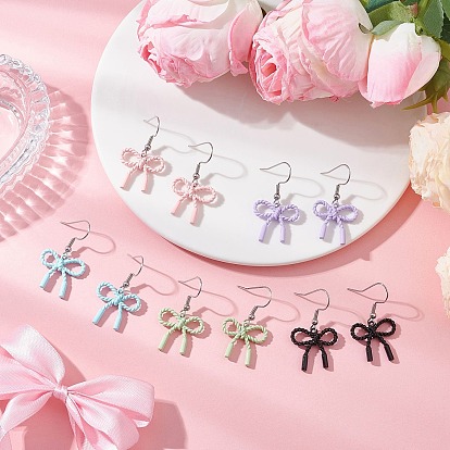 5 пары 304 серьги-бантики из нержавеющей стали и сплава с напылением, цвет нержавеющей стали