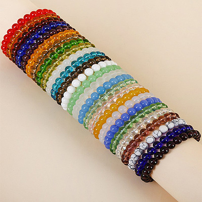 Colorful 8mm Glass Bead Bracelet with Matte and Glossy Finish