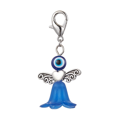 Acrylic & Resin Evil Eye Angel Pendant Decorations, with Zinc Alloy Lobster Claw Clasps