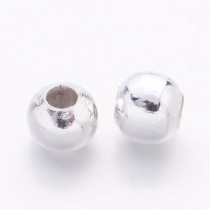 Iron Spacer Beads, Round, Silver Color Plated