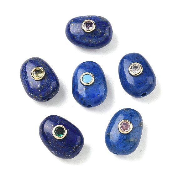 Dyed Natural Lapis Lazuli Beads, with Brass Micro Pave Cubic Zirconia Findings, Nuggets