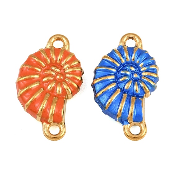 304 Stainless Steel Enamel Connector Charms, Conch Links, Real 18K Gold Plated, Ion Plating(IP), Long-Lasting Plated