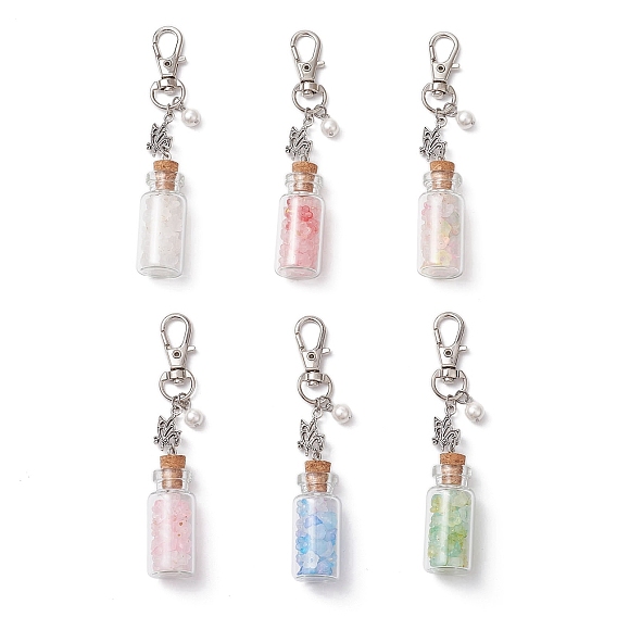 Цветок акриловые и стеклянные бутылки с желаниями подвесные украшения, Застежки-бабочки и поворотные карабины из сплава для украшений сумок