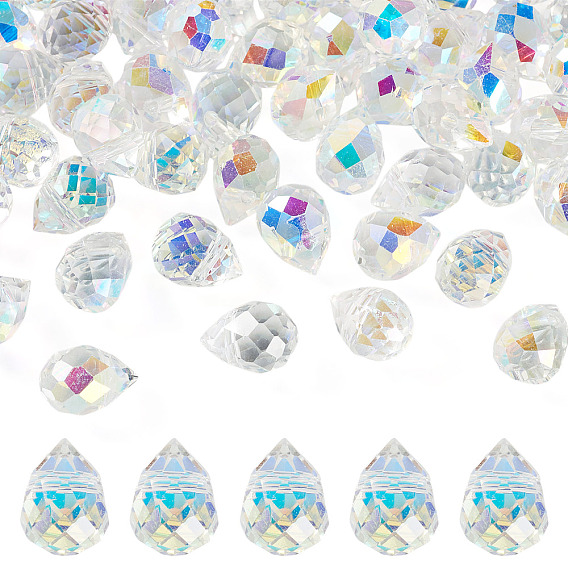 50 piezas de perlas de vidrio electrochapadas, facetados, lágrima, superior perforado