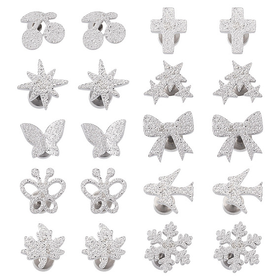 10 пары 10 стили 304 серьги-гвоздики из нержавеющей стали, цвет нержавеющей стали