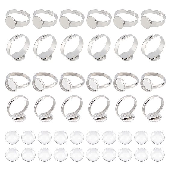 Набор для изготовления пустого купольного кольца, включая регулируемые 304 компоненты колец из нержавеющей стали, полукруглые стеклянные кабошоны