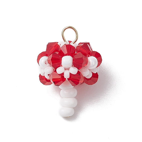 Подвески-грибы из стеклянных бусин ручной работы, с настоящими 18позолоченными 304 кольцами из нержавеющей стали, круглыми бусинами из перламутрового стекла и гальваническими стеклянными бусинами