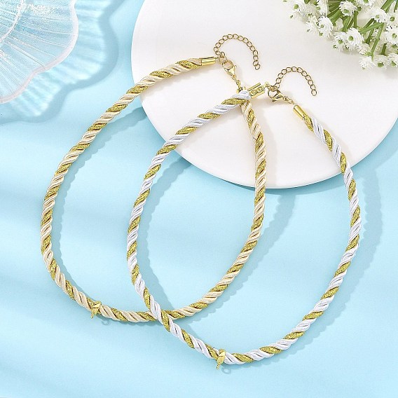 2Pcs 2 Colors Twisted Polyester Cord Necklace Making, with Brass Tube Bails, Golden