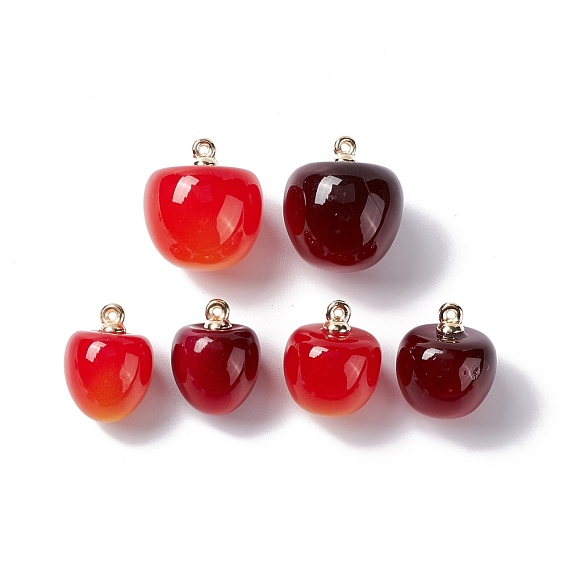 Plastic Pendants, with Golden Tone CCB Plastic Loops, Cherry Charms