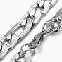 Trendy Men's 304 Stainless Steel Figaro Chain Necklaces and Bracelets Jewelry Sets, with Lobster Claw Clasps