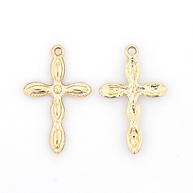 Nickelfreie und bleifreie Kreuzanhänger aus vergoldeter Legierung, langlebig überzogen, 29x18x3 mm, Bohrung: 2 mm