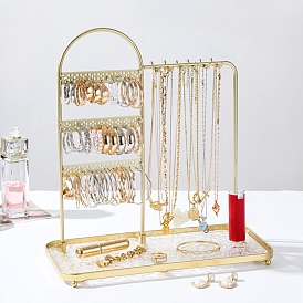 Multifunctional Iron Jewelry Display Rack, with Jewelry Tray, For Hanging Necklaces Earrings Bracelets