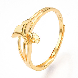 925 регулируемое кольцо из стерлингового серебра, с печатью s925, лист абрикоса