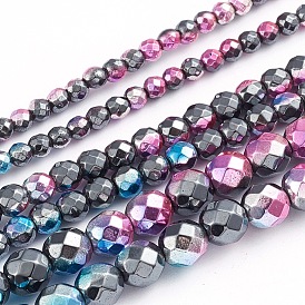 Electroplated Non-magnetic Synthetic Hematite Beads Strands, Half Plated, Round, Faceted