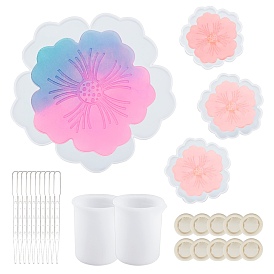 Gorgecraft DIY Tea Tray Coaster Making Kits, with Silicone Molds, Latex Finger Cots, Plastic Transfer Pipettes, Silicone 100ml Measuring Cup