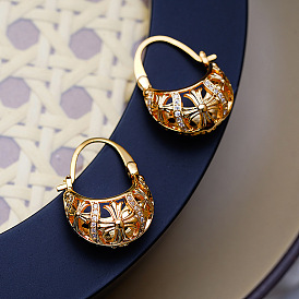 Chic Chinese-style Hollow Bird's Nest Earrings with French Charm and Gold-tone Personality