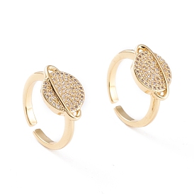 Brass Micro Pave Clear Cubic Zirconia Cuff Rings, Open Rings, Long-Lasting Plated, Planet