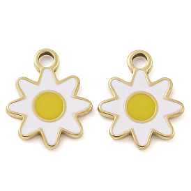 Ion Plating(IP) 304 Stainless Steel Enamel Pendants, Real 18K Gold Plated, Flower Charm