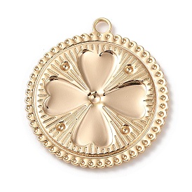 Brass Pendants, Flat Round with Clover Pattern