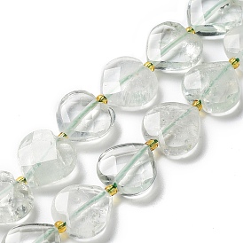 Natural Green Quartz Beads Strands, Faceted Love Heart, with Seed Beads