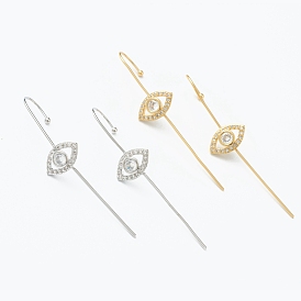 Brass Micro Pave Clear Cubic Zirconia Ear Wrap Crawler Hook Earrings, Eye