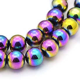 Electroplate Magnetic Synthetic Hematite Bead Strands, Round, 8mm, Hole: 1mm, about 56pcs/strand, 15.7 inch