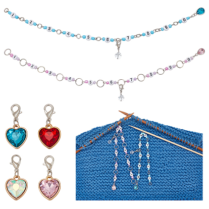 6Наборы инструментов для вязания «сделай сам» в форме сердца-капли, В комплект входят стеклянные подвесные маркеры со стразами и цепочки для счетчиков., с акриловыми шариками