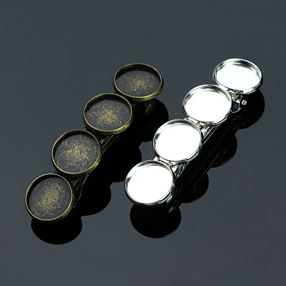 Brass Hair Barrette Findings, with Alloy Flat Round Bezel Settings