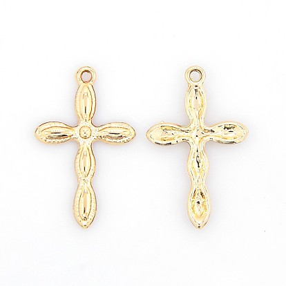 Nickelfreie und bleifreie Kreuzanhänger aus vergoldeter Legierung, langlebig überzogen, 29x18x3 mm, Bohrung: 2 mm