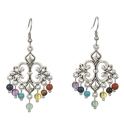 Natural & Synthetic Mixed Gemstone Chandelier Earrings, Tibetan Style Alloy Long Drop Earrings