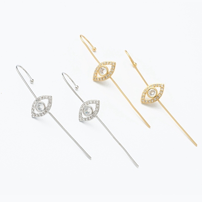 Brass Micro Pave Clear Cubic Zirconia Ear Wrap Crawler Hook Earrings, Eye