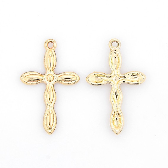 Nickel Free & Lead Free Golden Plated Alloy Cross Pendants, Long-Lasting Plated, 29x18x3mm, Hole: 2mm