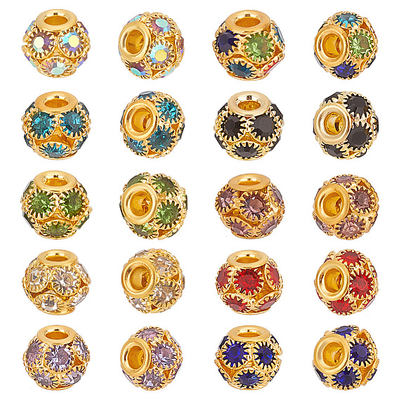 40шт 10 цветные латунные бусины со стразами, рондель