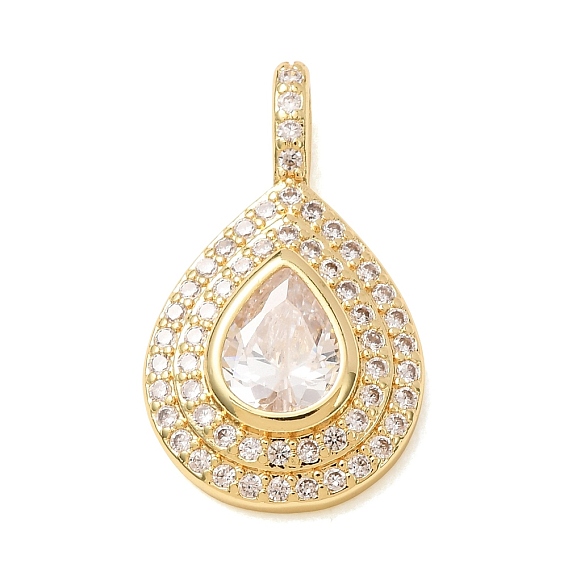 Brass Micro Pave Clear Cubic Zirconia Pendants, Teardrop Charms