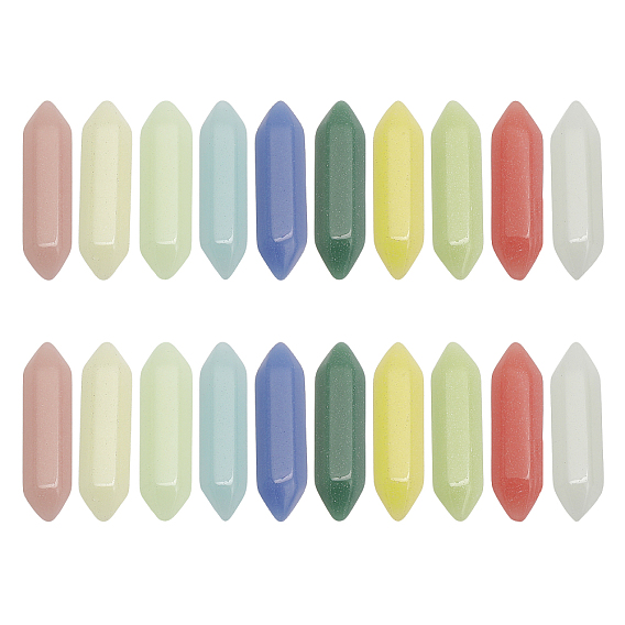 20шт. 10 цвета синтетический светящийся камень двойные концы, светится в темноте, без отверстия 