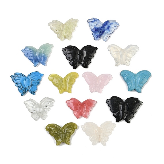 Резные бусины из смешанных драгоценных камней, бабочка, смешанные окрашенные и неокрашенные