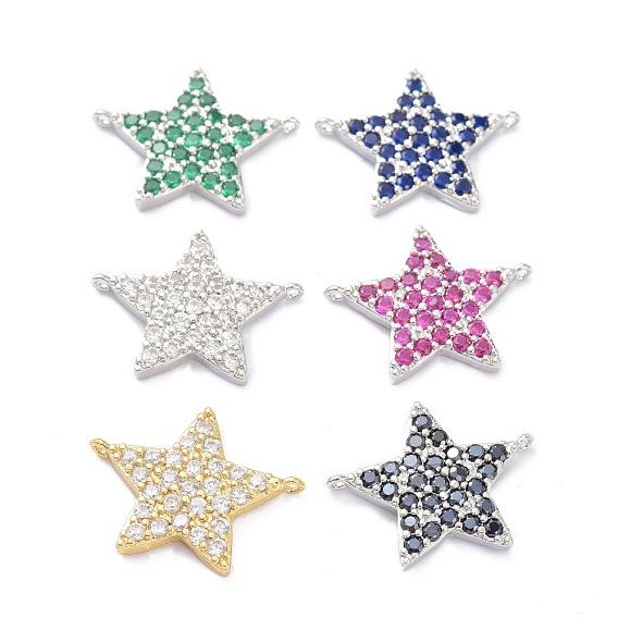 Brass Micro Pave Cubic Zirconia Links Connectors, Star