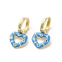 Heart Real 18K Gold Plated Brass Dangle Hoop Earrings, with Cubic Zirconia and Enamel