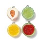 Непрозрачные подвески смолы, фрукты, с платиновыми тоновыми железными петлями