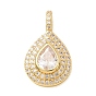 Brass Micro Pave Clear Cubic Zirconia Pendants, Teardrop Charms