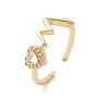 Clear Cubic Zirconia Heart Beat Open Cuff Ring, Brass Jewelry for Women