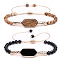 Natural Mixed Gemstone Hexagon Link Bracelet, Braided Bead Adjustable Bracelet
