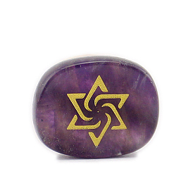 Natural Gemstone Healing Stones, Oval with Raelian Star Spiral Symbol Stones, Pocket Palm Stones for Reiki Ealancing