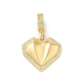 Brass Micro Pave Clear Cubic Zirconia Heart European Dangle Charms, Large Hole Pendants