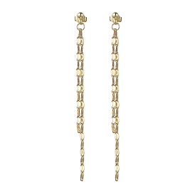 304 Stainless Steel Stud Earrings, Brass Dapped Chains Tassel Earrings