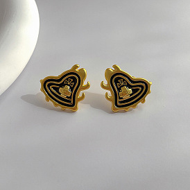 Niche design sense retro metal irregular heart earrings s925 silver needle high-end earrings