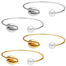 4 шт. 2 цвета браслеты-манжеты из сплава в форме ракушки, браслеты с крутящим моментом для женщин, с перлы раковины круглого бисера