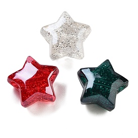 UV Plating Acrylic European Beads, Christmas Theme, Glitter Powder, Star